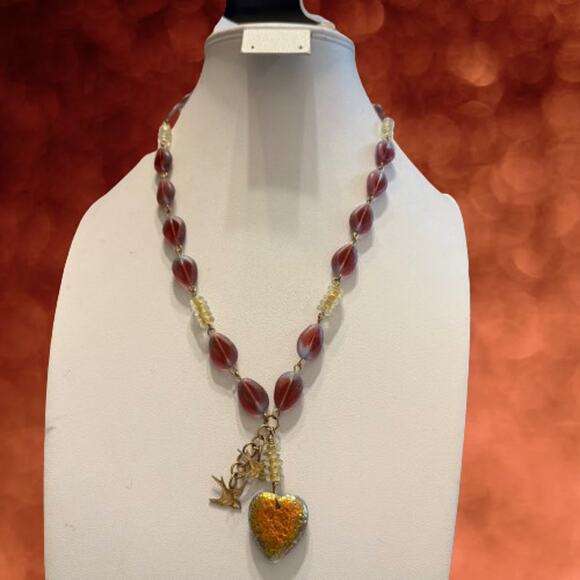 Unique Handcrafted Artisan Glass Beaded Heart Pendant - Picture 4 of 12